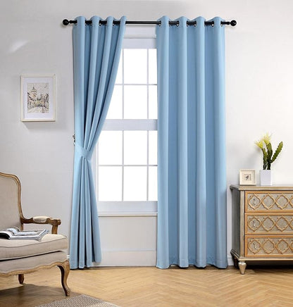MIUCO Room Darkening Soild Grommet Blackout Curtains Panels for Nursery Window Curtains Set of 2 52x95 Inch Sky Blue, Bonus 2 Tie Backs Included