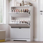 Entryway Shoe Cabinet with 3 Flip Drawers, Narrow Shoe Organizer Cabinet with Fluted Panel and Adjustable Shelves for Foyer, Hallway