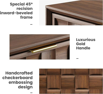COLAMY Nightstand with Charging Station, 22" Modern Bed Side Table with 2 Storage Drawers and Chessboard Relieffor Bedroom, Dorm and Small Spaces - Walnut