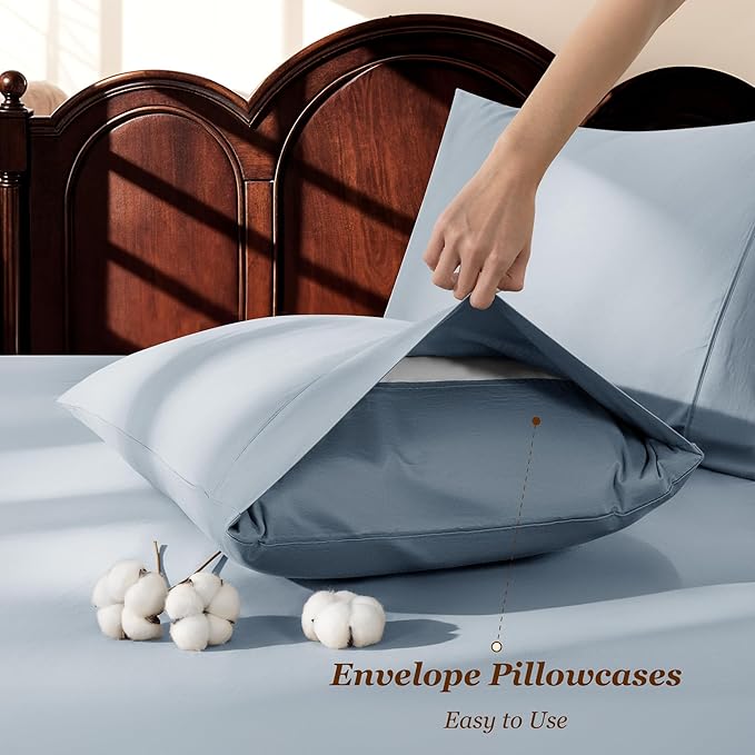 LBRO2M 1000 Thread Count 100% Egyptian Cotton Sheets Set King, 4 Piece Sets Bed Sheet Deep Pocket Sheet Set 16" Soft Comfortable All Season (King, French Blue)