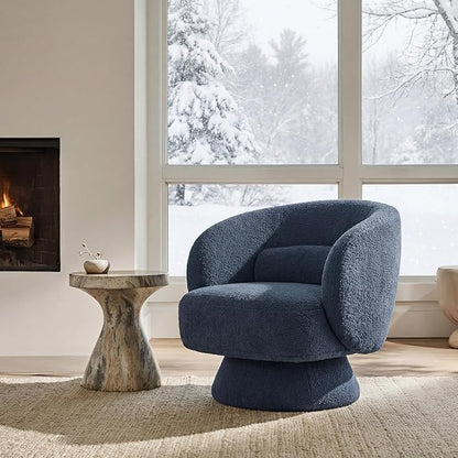Swivel Accent Chair, Modern 360 Degree Swivel Barrel Chair with Arms & Curved Back and Lumbar Support Cushion, Comfy Round Single Boucle Sofa for Small Space, Living Room, Bedroom, Blue