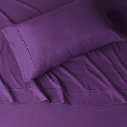 Amazon Basics Lightweight Super Soft Easy Care Microfiber 3 Piece Bed Sheet Set With 14-inch Deep Pockets, Twin X-Large, Plum, Solid