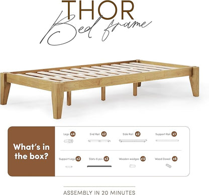 Thor Premium Solid Wood Bed Frame Twin XL, Platform Bed, Japanese Joinery Bed Frame, Wood Slat Support, No Box Spring Needed, Easy Assembly, Minimalist & Modern Style (Light Brown)