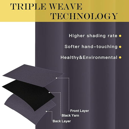 NICETOWN Blackout Curtains 72 inches Long, Grommet Privacy Window Thermal Insulated Room Darkening Sliding Glass Door Drape for Bedroom Living Room, 1 Panel, W100 x L72, Greyish Purple