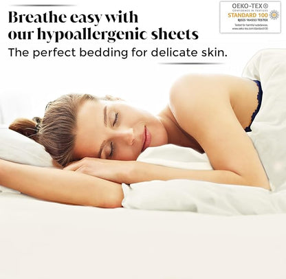 Luxury Bamboo Market | Queen Size Bed Sheet Set | 100% Viscose Made from Bamboo | Organically Grown | Ultra Soft | Cooling Sheets for Hot Sleepers | 17" Deep Pocket [Opulent Ivory]