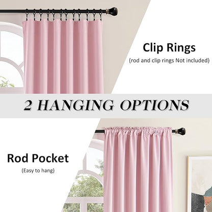 DONREN 108 Inches Length Rod Pocket Curtains - 2 Panel Blackout Thermal Insulated Drapes Curtains for Living Room Bedroom (Pink,52 X 108 Inch)