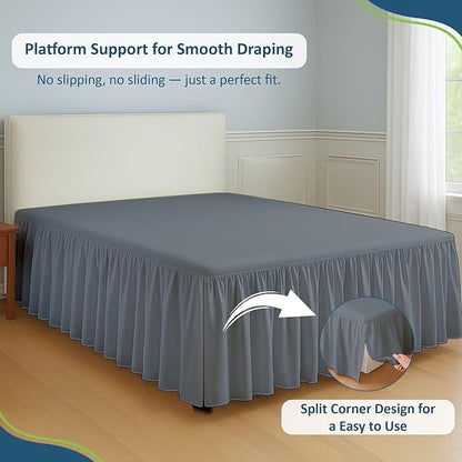 Rajlinen Ruffled Bed Skirt Twin XL, 18 Inch Drop Dust Ruffle with Split Corners, 100% Microfiber Bedskirt with Platform, Three-Sided Coverage Ruffled Gathering Design, Dark Grey