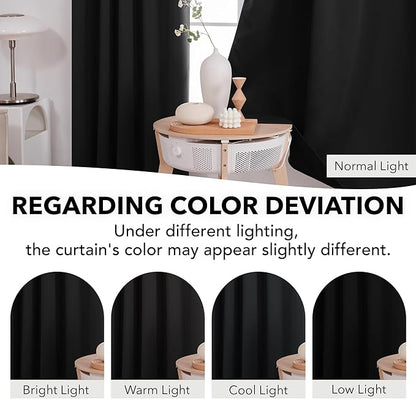 Deconovo Blackout Curtains, Thermal Insulated, W42 x L54 2 Panels, Back Tab, Machine Washable, Room-Darkening Drapes for Bedroom/Living Room Black