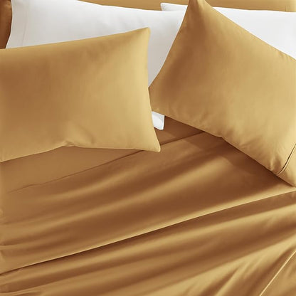Linen Market Brushed Microfiber Twin XL Sheet Set 3 Piece – Oeko-TEX Certified Ultra Soft & Wrinkle-Free - 16" Deep Pocket Sheets - Easy Care Twin XL Size - Gold