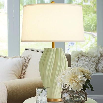 Modern Textured Ceramic Large Table Lamps 26.75", Sage Green Plug in Table Lamp Decor for Living Room Bedroom Bedside Tables Office Desk End