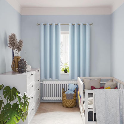 BGment Baby Blue 100% Blackout Curtains for Nursery Bedroom 63 Inch Length 2 Panels, Thermal Insulated Full Light Blocking Grommet Noise Cancelling Window Curtains for Kids Room, 52 Inch Wide Each