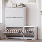 Slim Shoe Cabinet with Bench for Entryway, Hidden Storage and Adjustable Shelves, Free Standing Wooden Shoes Organizer for Foyer, Hallway