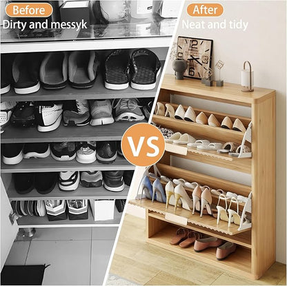 Fluted Shoe Cabinet Storage with 2 Flip Drawers, Narrow Shoe Storage Organizer for Entryway, Hidden Slim Wooden Shoe Rack Cabinet for Front Door Entrance, Hallway, Living Room (2-Drawer, Oak)