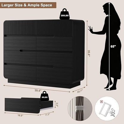8 Drawer Dresser and 2 Nightstand Sets for Bedroom 3 Pcs Bedroom Set, Modern 39.4" Fluted Dresser with Invisible Handles Nightstand Charging Station, Bedroom Furniture Set for Living Room, Black
