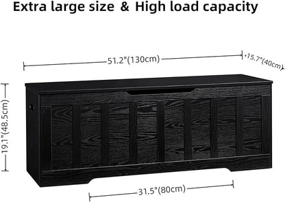 51.2" Storage Chest Extra Large,Storage Bench with 2 Safety Hinges,Shoe Bench,51.2 * 15.7 * 19.1 inches,Wooden Trunk for Bedroom,livingroom,entryway,Supports 220 lb,Easy Assembly(Black).