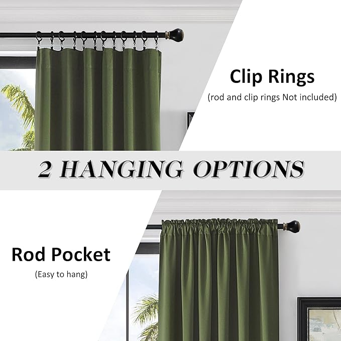 DONREN Olive Green Curtains 96 Inch Length for Sliding Glass Patio Door,Blackout Window Curtain Panels for Living Room,Thermal Insulated Bedroom Home Decor,Set of 2 Panel,W 52 by L 96 Inch