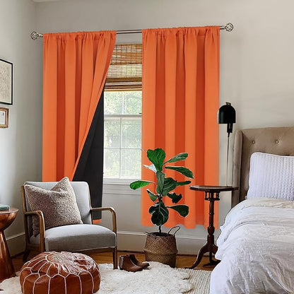 BGment Burnt Orange 100% Blackout Curtains for Bedroom, Fall Full Room Darkening Noise Reducing Living Room Curtains 72 Inch Length, Thermal Insulated Rod Pocket Window Drapes 2 Panels, 52 Inch Wide