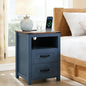 Puntogen Blue Night Stand, Rustic End Table with Charging Station, Farmhouse Tall Nightstand for Bedroom, Drawer Dresser Bedside Table with Open Storage Shelf