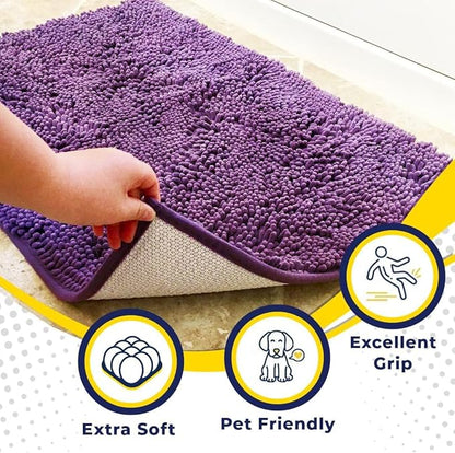 Muddy Mat® | Super Absorbent Door Mat Indoor, Microfiber Quick Dry Chenille Entryway Rug, Non-Slip Front Door Mat, Indoor Mats for Entryway, Machine Washable Pet Rug, Purple 19"x30"