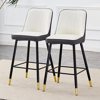 Bar Stools Set of 2,Counter Height Bar Stools with Back and Footrest,27" Barstools with Faux Leather Seat and Black Metal Legs,Counter Stools for Kitchen Island,Pub