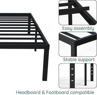 18 Inch Narrow Twin Bed Frames Heavy Duty No Box Spring Needed Metal Platform with Maximum Storage, Easy Assembly, Noise Free, Black