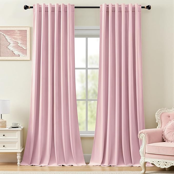 Baby Pink Velvet Curtains for Girls Bedroom, Super Soft Room Darkening Thermal Insulated Blackout Curtain Luxury Window Drapes for Living Room Nursery, Back Tab Rod Pocket, W52 x L90, 2 Panels
