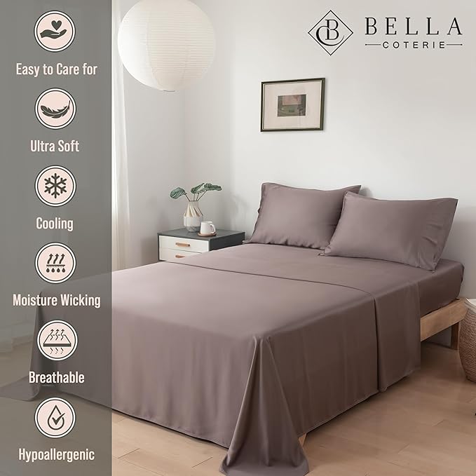 Bella Coterie Luxury Bamboo Viscose 34” Split Top King Size Sheet Set | 1 Fitted Sheet for Sleep Number & Adjustable Beds | 100% Organically Grown | Cooling & Soft | 18” Deep Pocket [Mocha]