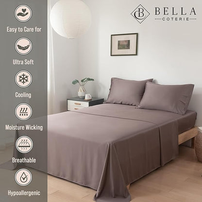 Bella Coterie Luxury Bamboo Viscose 34” Split Top King Size Sheet Set | 1 Fitted Sheet for Sleep Number & Adjustable Beds | 100% Organically Grown | Cooling & Soft | 18” Deep Pocket [Mocha]
