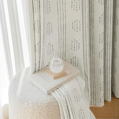 100% Boho Blackout Curtains 72 Inches Long for Bedroom, Grey on Beige Patterned Bohemian Curtains for Living Room, Geometric Striped Thermal Insulated Window Drapes Gromment Top 2 Panels