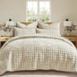 RECYCO Luxury Velvet Quilt Set, California King 118'' x 106'' Oversized Bedspread, Ultra Soft Velvet Comforter, Lightweight Box Stitch Bedding Sets for All Season, with 2 Shams, Beige