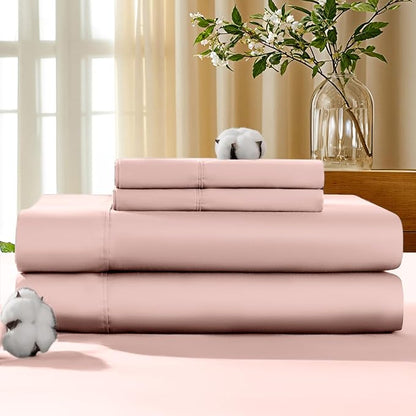 LBRO2M 100% Cotton Sheets Set Deep Pocket 19", 1000 Thread Count Full Size 4 Piece Bed Sheet Sets Soft Comfortable Bedding All Season (Full, Pink)