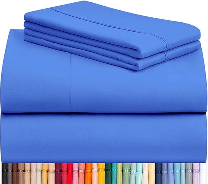 LuxClub 4 PC Sheet Set Bed Sheets Deep Pockets 16" Eco Friendly Wrinkle Free Cooling Machine Washable Hotel Bedding Silky Soft - Marine Blue Queen
