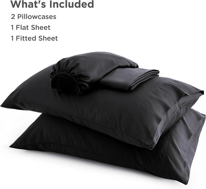 Bedsure California King Sheet Sets, Cooling Sheets for Hot Sleepers, Rayon Derived from Bamboo, Breathable & Soft, Deep Pocket Up to 16 Inches, Hotel Luxury Silky Bedding, Black