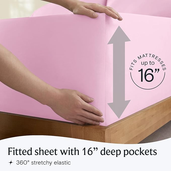 LuxClub 3 PC Twin Sheet Set, Deep Pockets Wrinkle Free Cooling Bed Sheets Hotel Bedding for Women, Men, Kids & Teens, Includes 1 Fitted Sheet, 1 Flat Sheet and 1 Pillowcase-Silky Soft Powder Pink