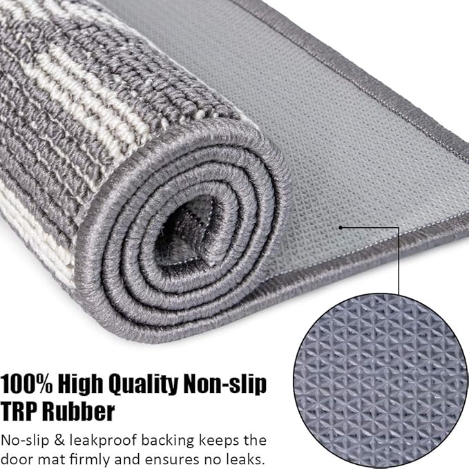 Indoor Doormat 32"x 48", Absorbent Front Back Door Mat, Rubber Backing Non Slip Floor Mats Inside Mud Dirt Trapper Outside Entrance Door Rug Carpet, Machine Washable Low Profile-Grey Time Cloister