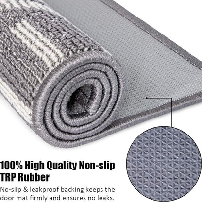 Indoor Doormat 20"x 32", Absorbent Front Back Door Mat, Rubber Backing Non Slip Floor Mats Inside Mud Dirt Trapper Outside Entrance Door Rug Carpet, Machine Washable Low Profile - Grey Time Cloister