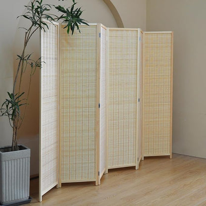 Furnnylane 6 Panel Bamboo Room Divider and Folding Panel Screen,Bamboo Panel Divider for Room Separation,Beige,67" H x 92.1" W