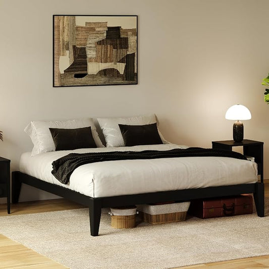 Thor Bed Frame Full - Solid Wood Platform Bed - Japanese Joinery Bed Frame - Wood Slat Support - No Box Spring Needed - Easy Assembly - Minimalist & Modern Style (Midnight Charcoal)