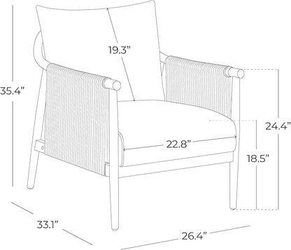 CHITA Braid Accent Chair, Modern Armchair with Solid Wooden Armrest for Living Room and Bedroom, Boho Reading Chair, Light Grey