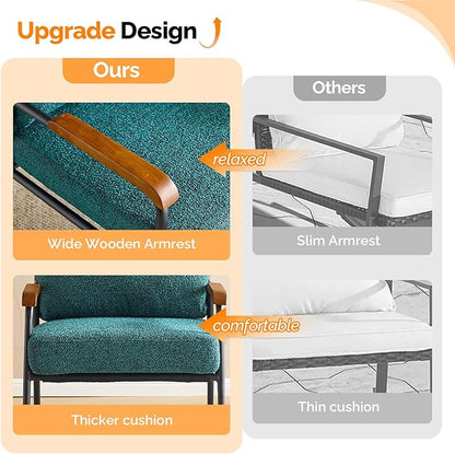 VINGLI Mid-Century Modern Accent Armchiar for Small Space, Small Comfy Upholstered Leisure Reading Chair with Wood Armrest for Bedroom, Living Room, Waiting Room, Linen Dark Green
