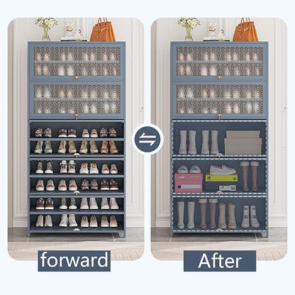 Bamboo Shoe Cabinet with Acrylic Door,10-Tier Shoe Storage Rack, 40-45 Pairs Freestanding Shoe Rack, Entrance Shoe Cabinet for Hallway Living Room