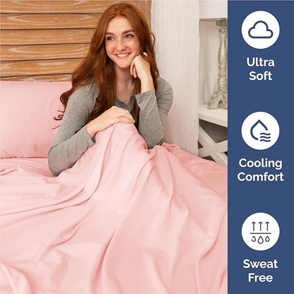 Full 6 Piece Sheet Set - Cooling, Comfy & Breathable - Hotel Luxury Bedding, Includes Fitted Sheet for Women, Men, Kids & Teens - 1 Flat, 1 Fitted Sheet, 4 Pillowcases with Deep Pockets - Baby Pink