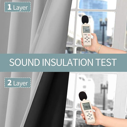 BGment Thermal Insulated 100% Blackout Curtains for Bedroom with Black Liner, Double Layer Full Room Darkening Noise Reducing Grommet Curtain (60 x 63 Inch, Light Grey, 2 Panels)