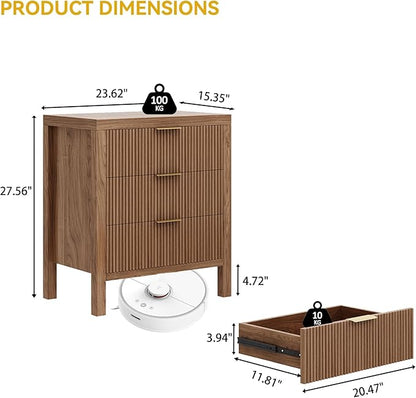 Fluted Nightstands Set of 2, Wooden Farmhouse Night Stands with 6 Drawer Bedside Table - Boho Tall End Table Accent Table for Bedroom, Living Room, Walnut
