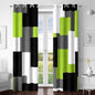 Lime Green 100% Blackout Curtains for Bedroom 63 inch Length 2 Panels Set Light Fresh Modern Abstract Geometric Black Out Curtains Insulated Room Darkening Window Drapes for Living Room, 52Wx63L