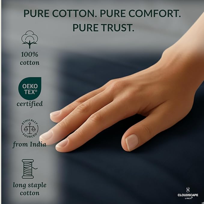 Cloud Scape Linen 100% Egyptian Cotton Sheets for Queen Size Bed, 400 Thread Count, 4 Pieces Bedding Set, Hotel Quality, Silky Soft, Deep Pockets up to 17”, Dark Denim