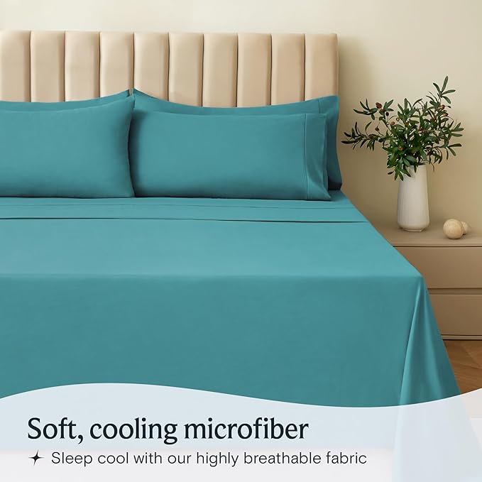 LuxClub 3 PC Twin Sheet Set, Deep Pockets Wrinkle Free Cooling Bed Sheets Hotel Bedding for Women, Men, Kids & Teens, Includes 1 Fitted Sheet, 1 Flat Sheet and 1 Pillowcase-Silky Soft Teal