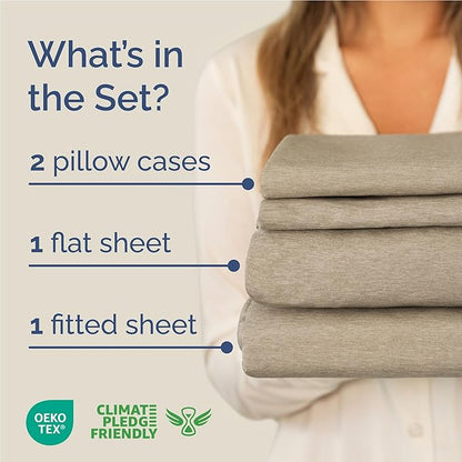 Full Size 4 Piece Sheet Set - Comfy Breathable & Cooling Bed Sheets Set - Hotel Luxury Bedding for Women, Men, Kids, Teens, Boys & Girls - Deep Pockets, Soft & Wrinkle Free - Beige (Heathered Sheets)
