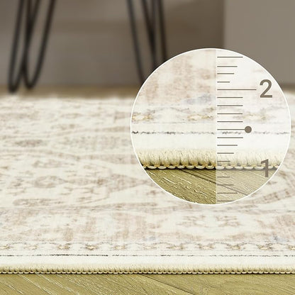 8x10 Area Rugs, Washable Rugs, Large Stain Resistant Beige Area Rug for Living Room Bedroom Dining Room, Vintage Farmhouse Rug