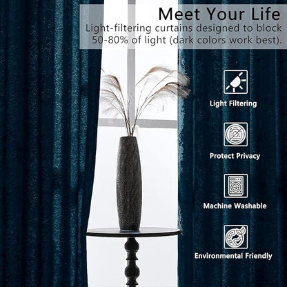 SMILETIME Tranquil Blue Crushed Velvet Curtains 52x84 inch Luxurious Thermal Insulated Soundproof Drapes for Living Room Bedroom Office Soft and Durable Light-Filtering Window Treatments, 2 Panels